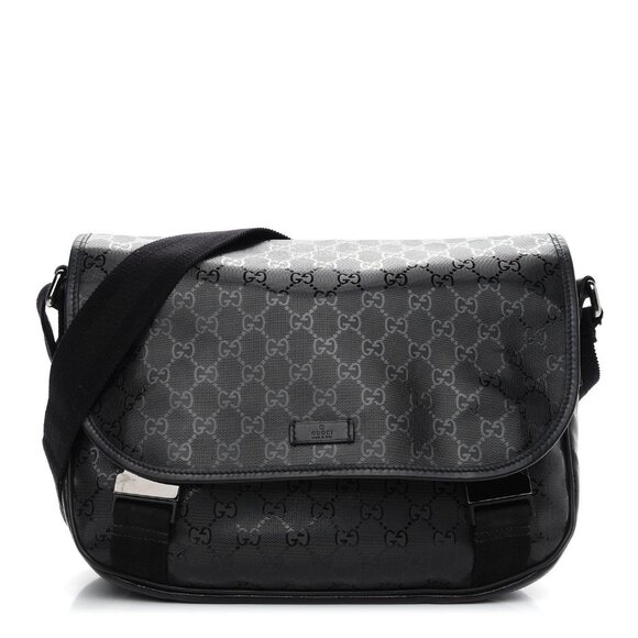 Authentic Gucci GG Imprime Monogram Medium Buckle Flap Messenger Bag Black Mens - Picture 1 of 10